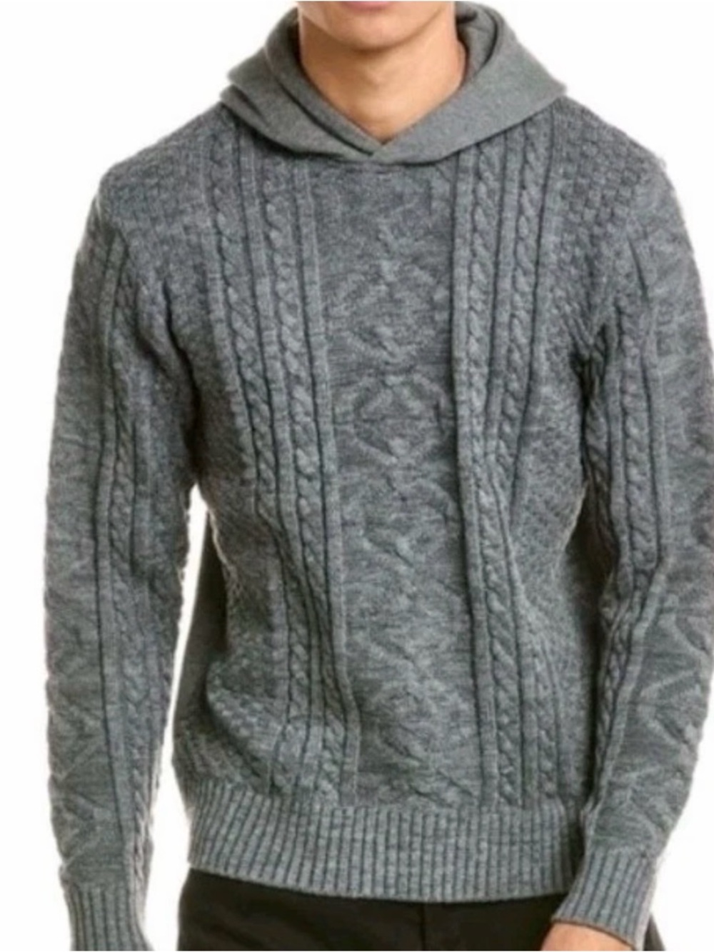 American Stitch Gray Cable-Knit Crewneck Hoodie Sweater